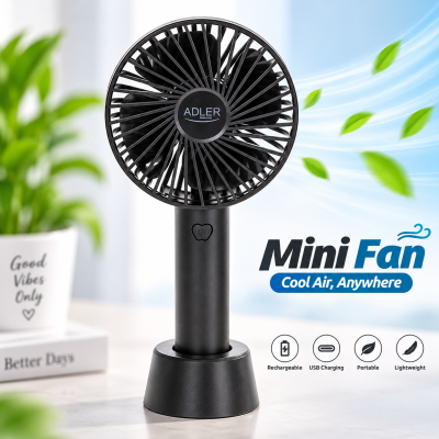 Mini Stylish Rechargeable Handheld Fan – Portable USB Pocket Fan with 3-Speed Modes, 2000mAh Lithium Battery & Compact Design for Outdoor & Travel